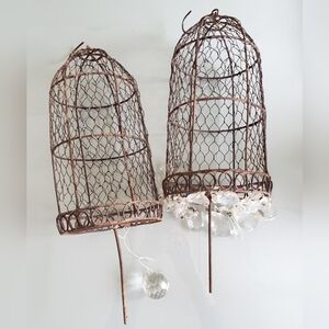 Set 2 Vintage Wire Birdcage Topiary